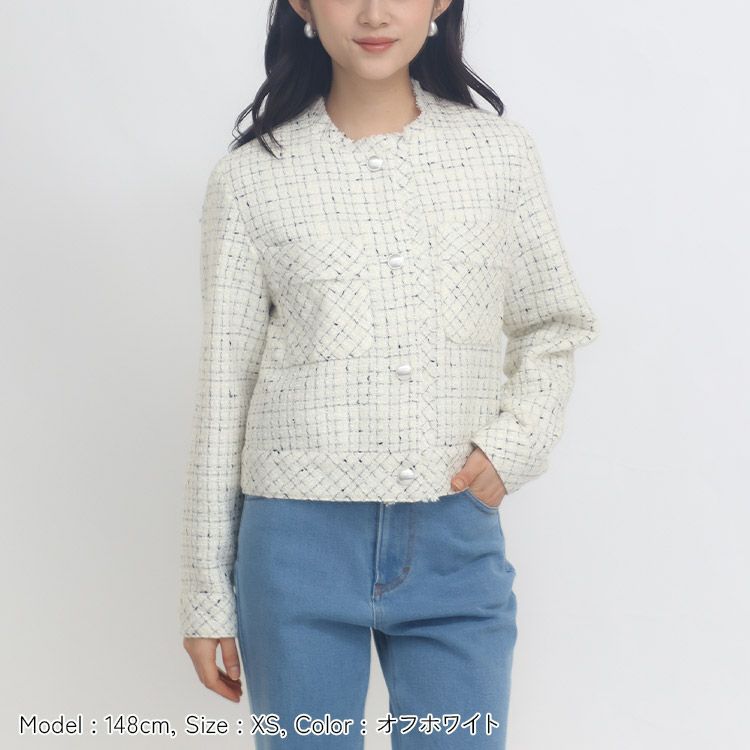 SALE】フリンジツイードジャケット 小さいサイズ 服 レディース 通販