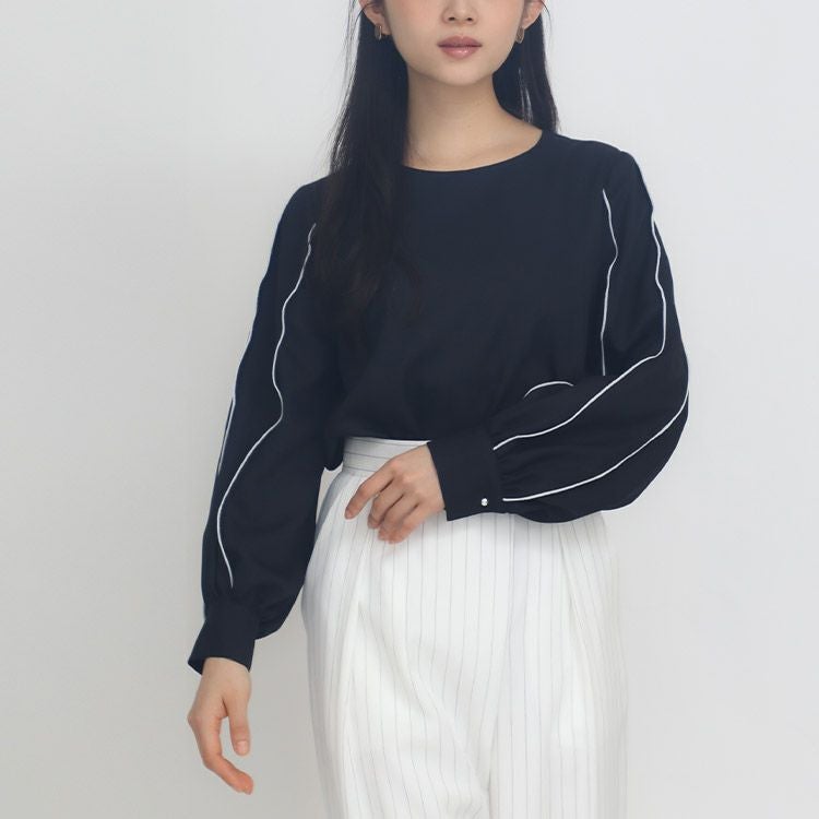 ストレッチ袖配色メロウプルオーバー