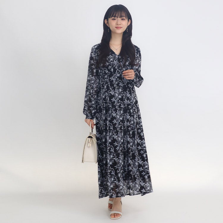 ぼかしフラワープリントワンピース