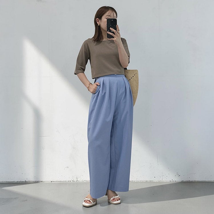 フェア限定価格】【接触冷感】タックベルトワイドパンツ 小さいサイズ