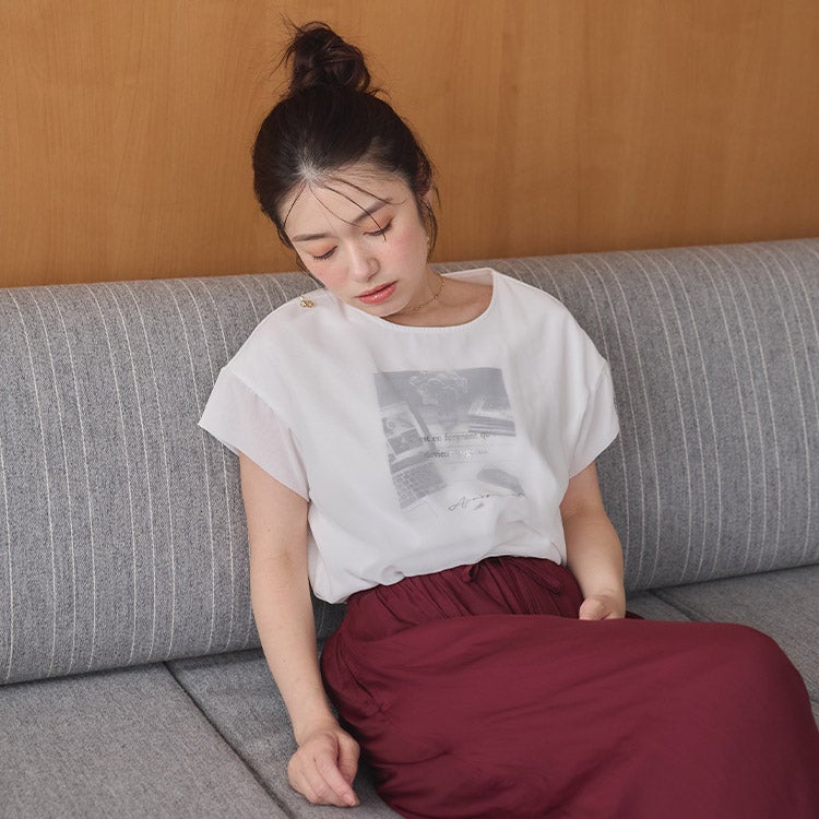 【接触冷感】シフォンレイヤードTシャツ