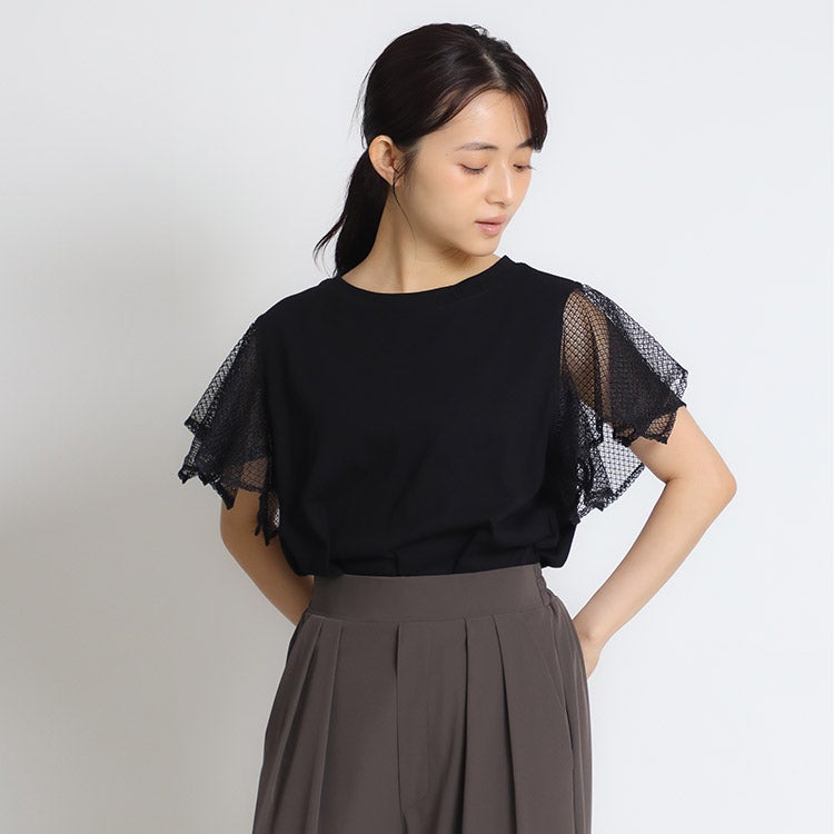 袖レースTシャツ